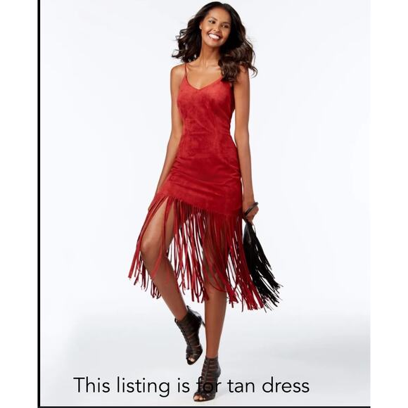 VAKKO Women's boho Faux Suede Fringe Sheath tan Dress size small - Picture 1 of 9